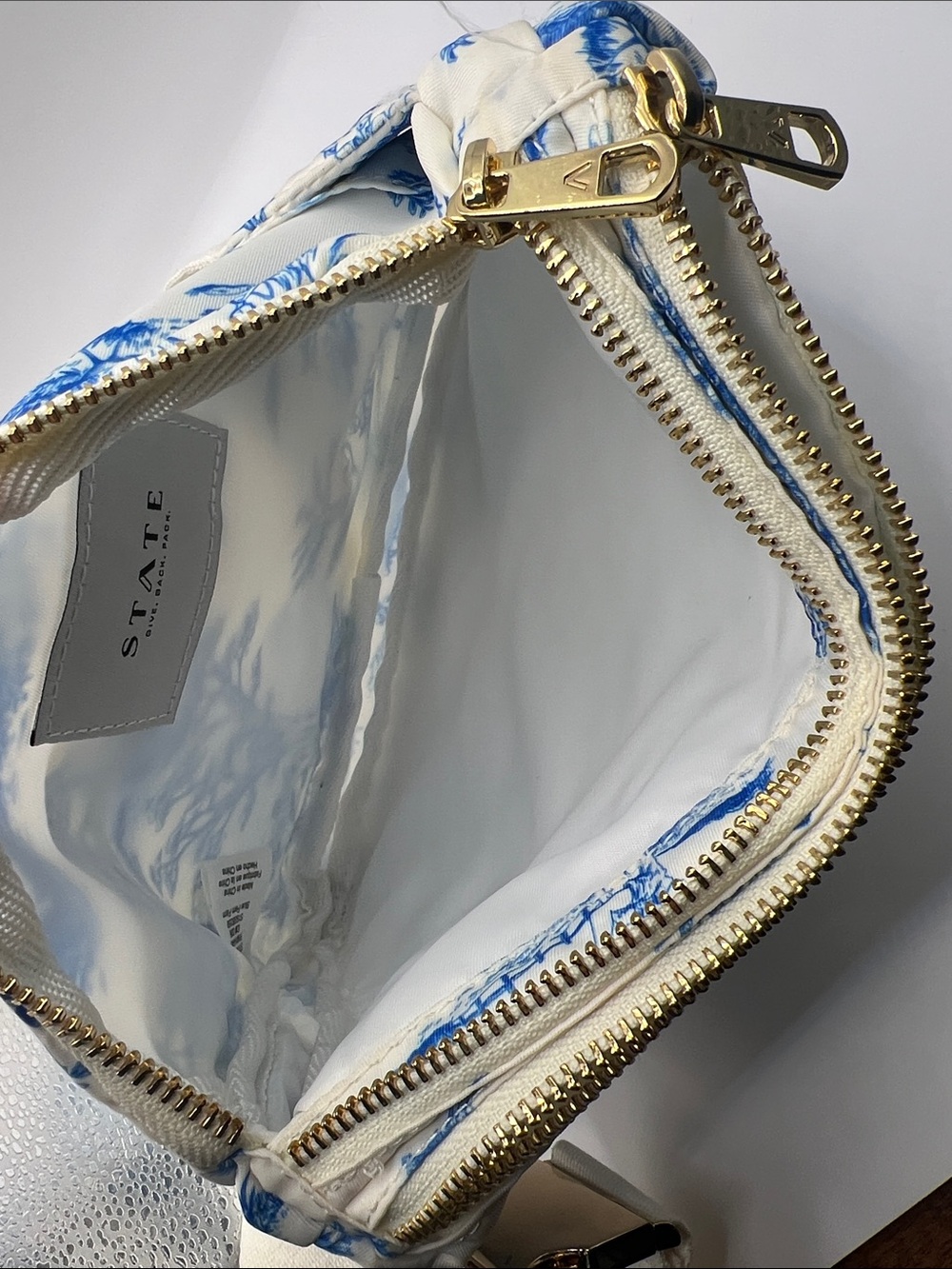 STATE Blue Toile Print Crossbody Bag with Cream Strap - Picture 3 of 6
